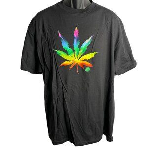 Psychedelic Rainbow Leaf T Shirt XL Black Crewneck Cannabis Weed Short Sleeves